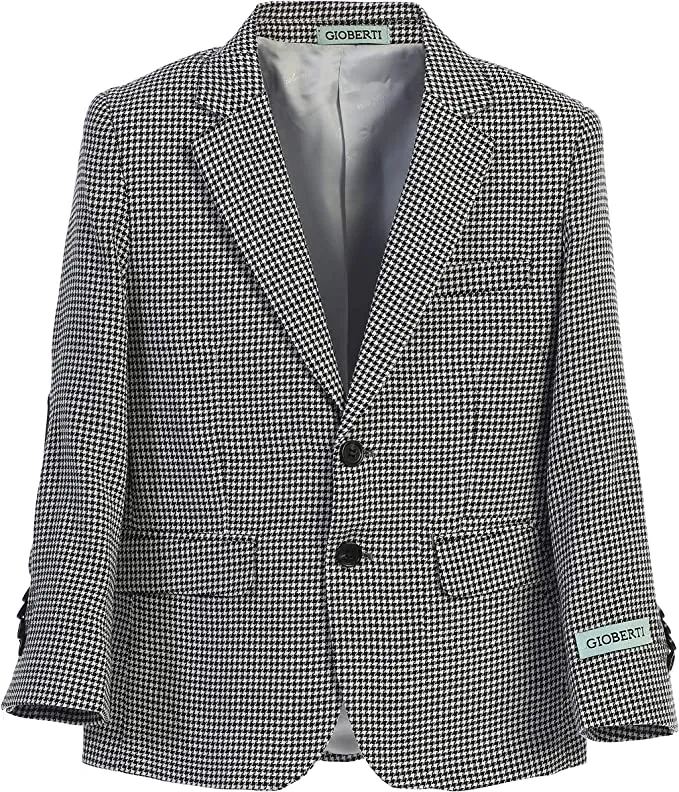 Light Weight Houndstooth Blazer Jacket Toddler Kids Boys -Black