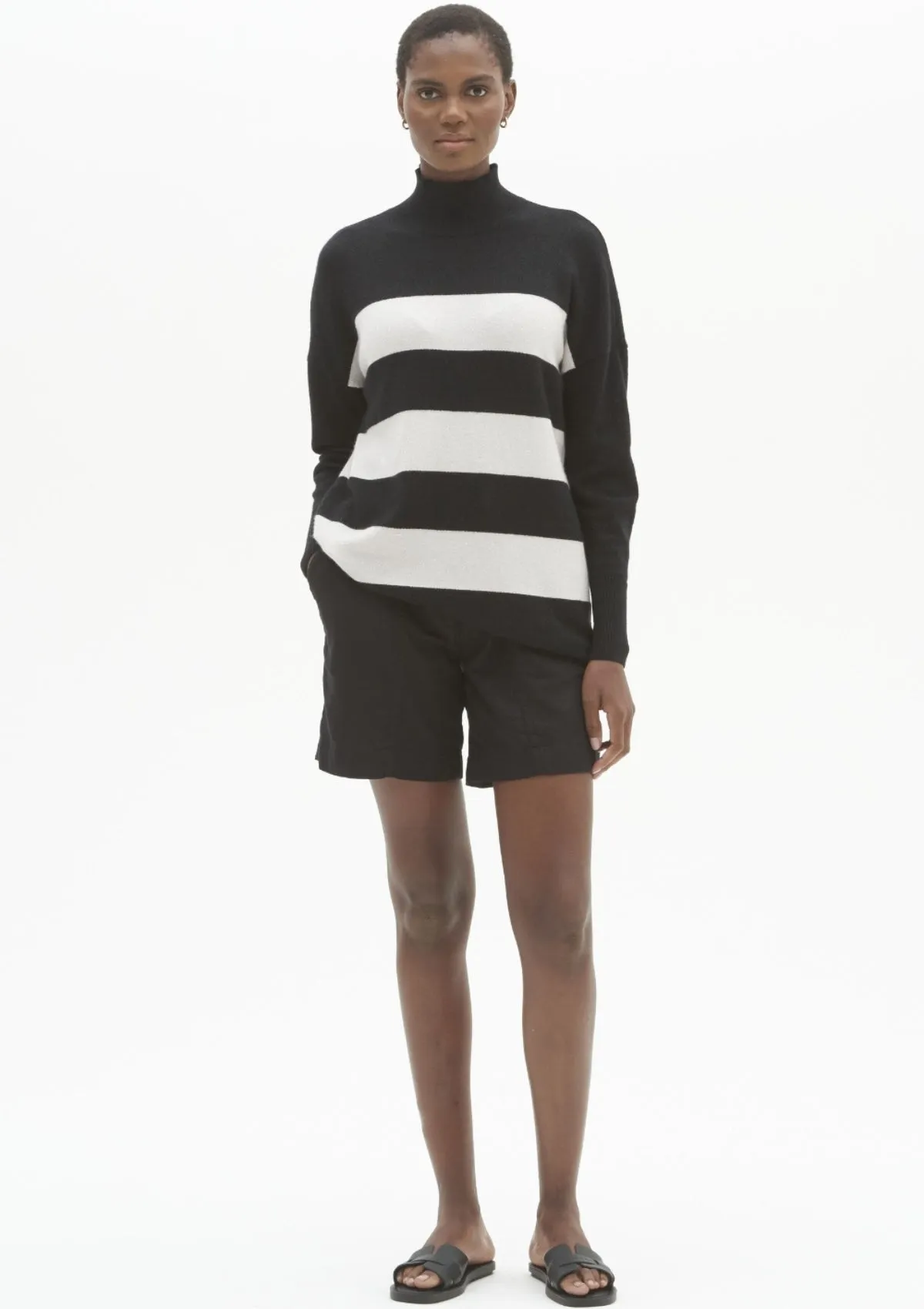 Lofty Relaxed Turtleneck Sweater in Black Sparkle Stripe