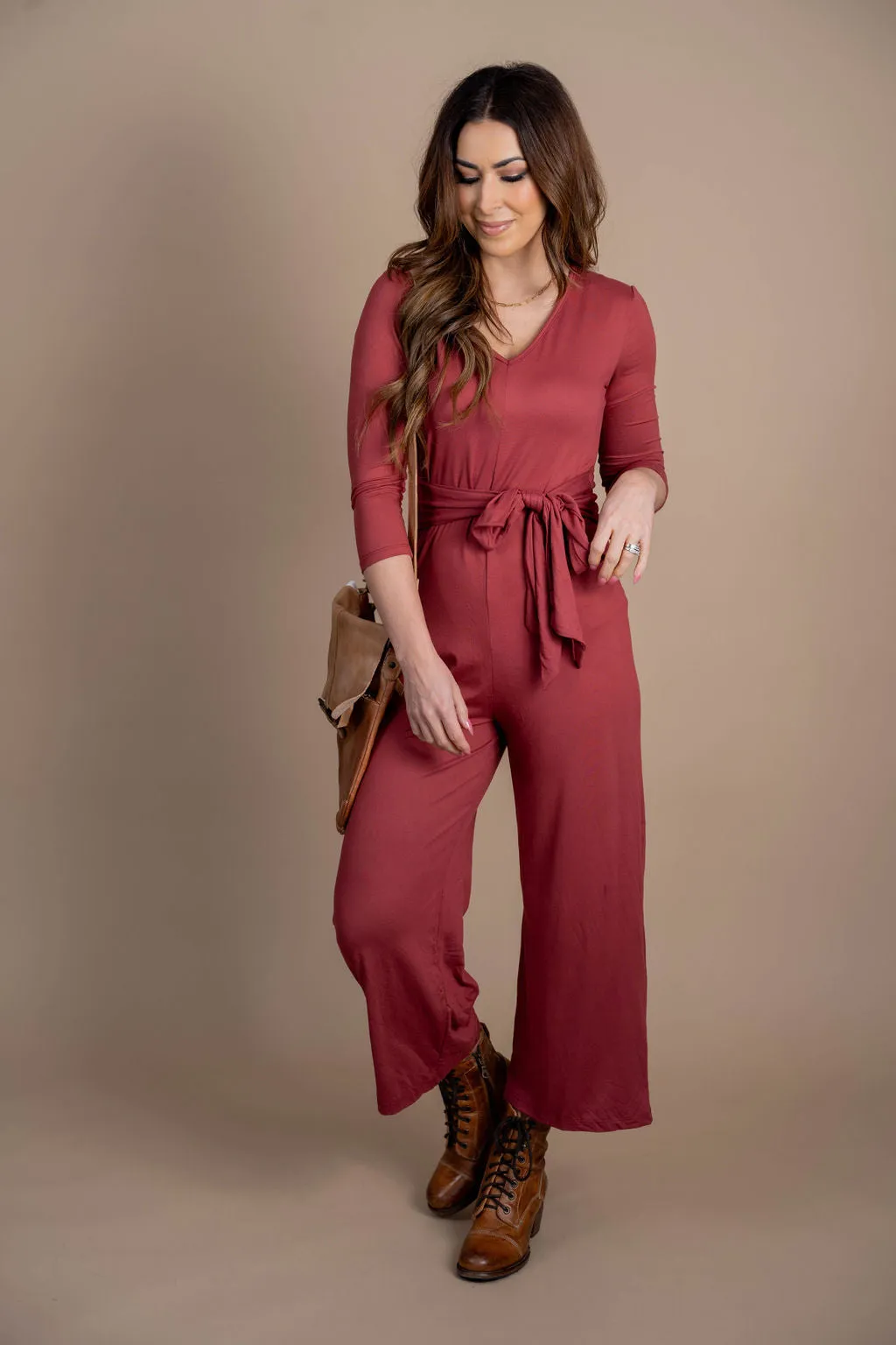 Long Sleeve Tie Waist Jumpsuit