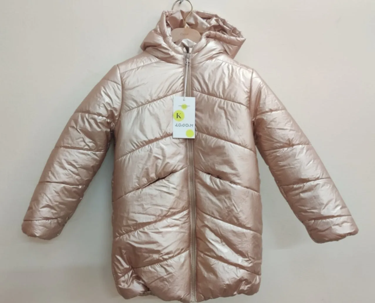 Losan Kids Girl's Pink Metallic Puffer Winter Coat with Hood