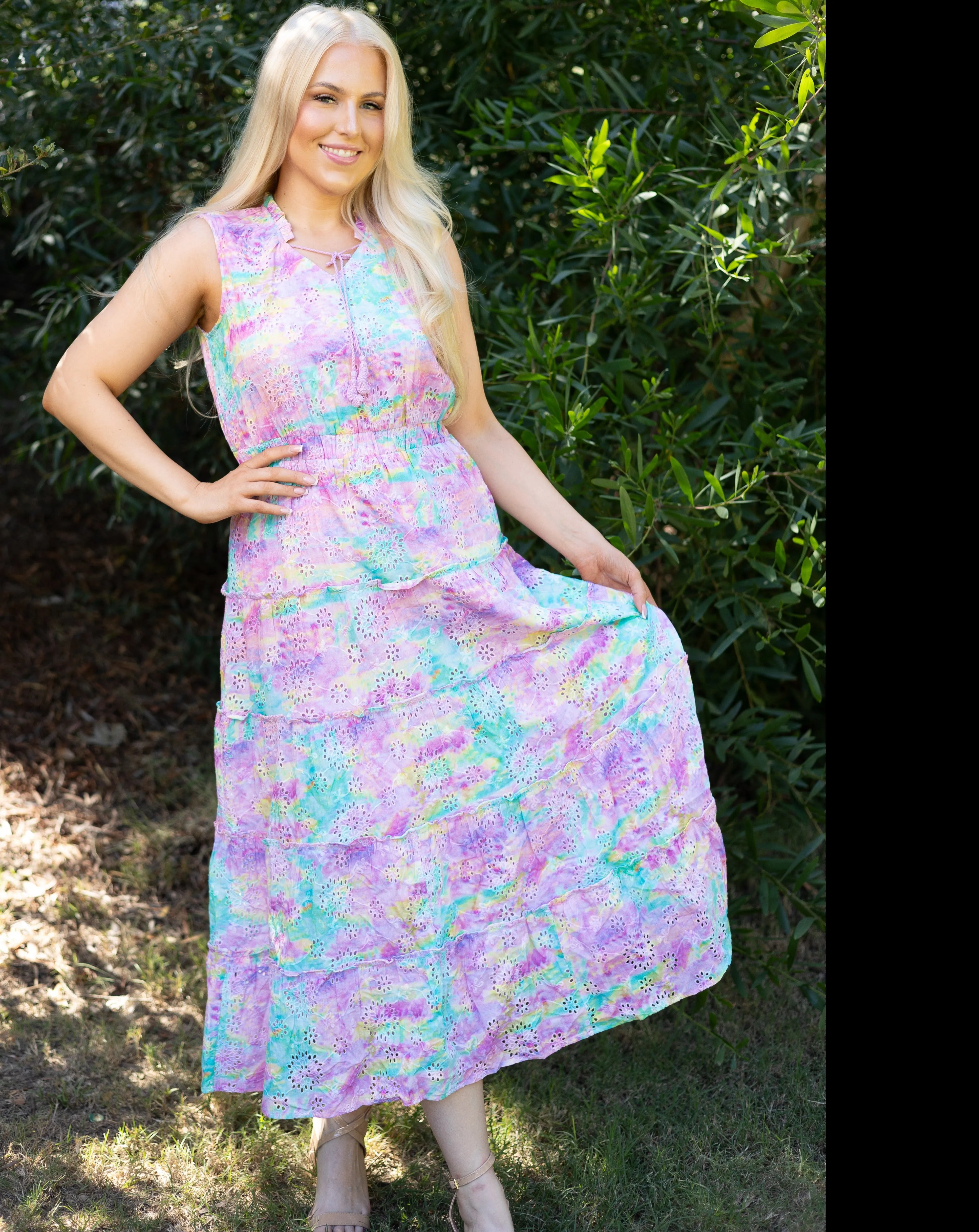 Madeline Rainbow Eyelet Floral Dress