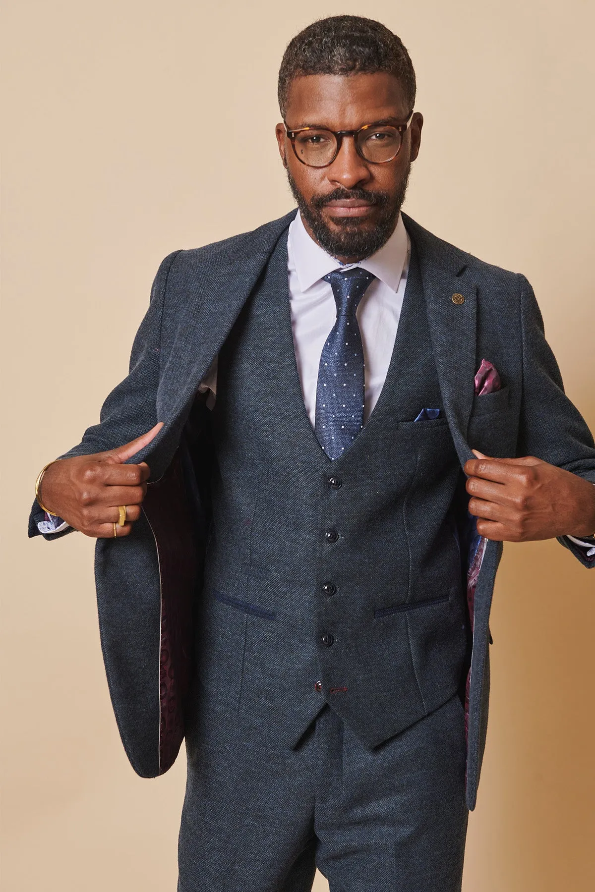 MARLOW - Blue Tweed Three Piece Suit