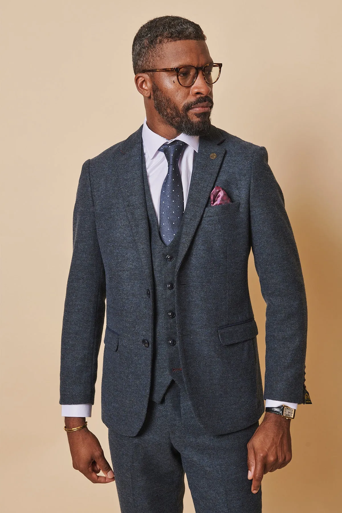 MARLOW - Blue Tweed Three Piece Suit