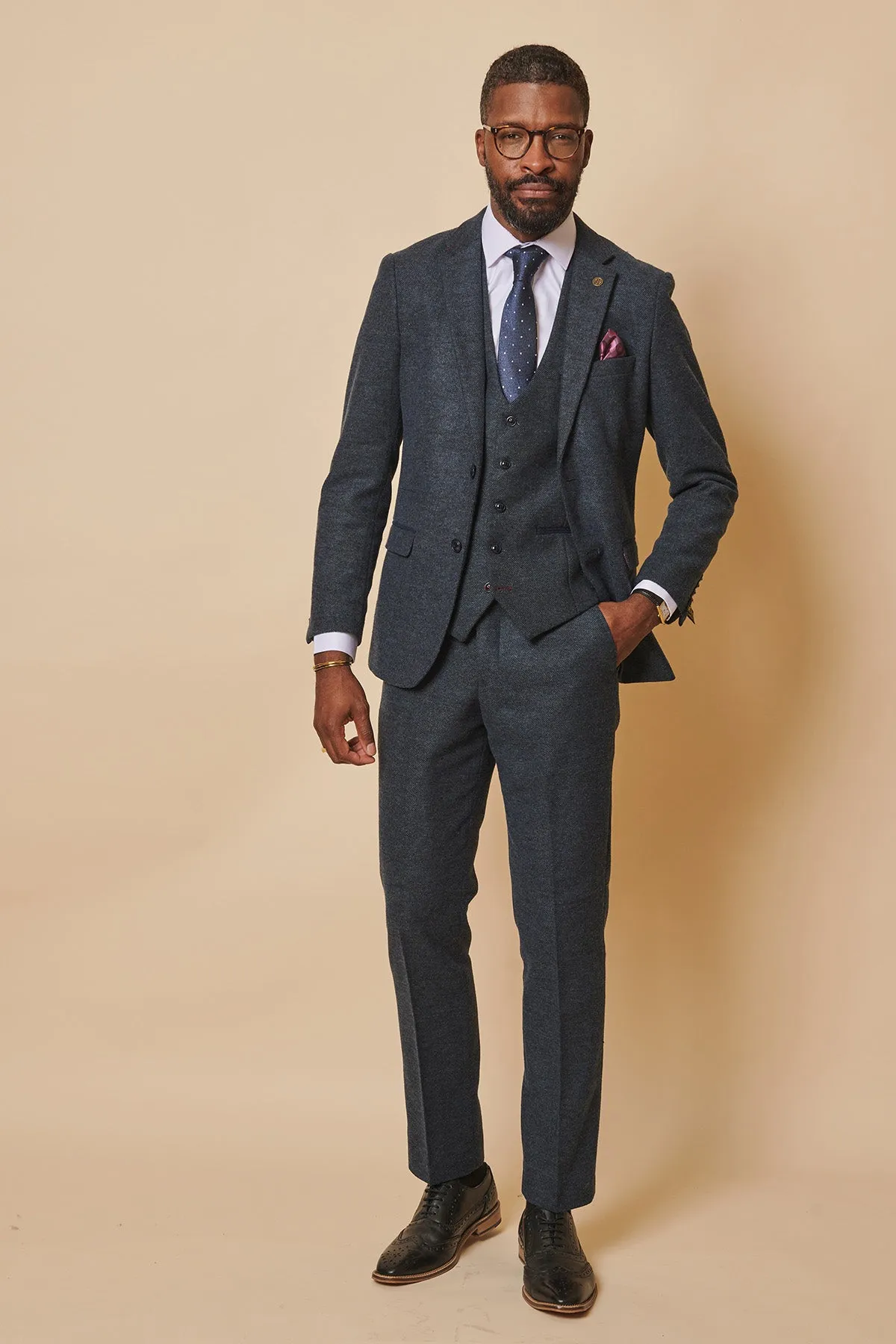 MARLOW - Blue Tweed Three Piece Suit