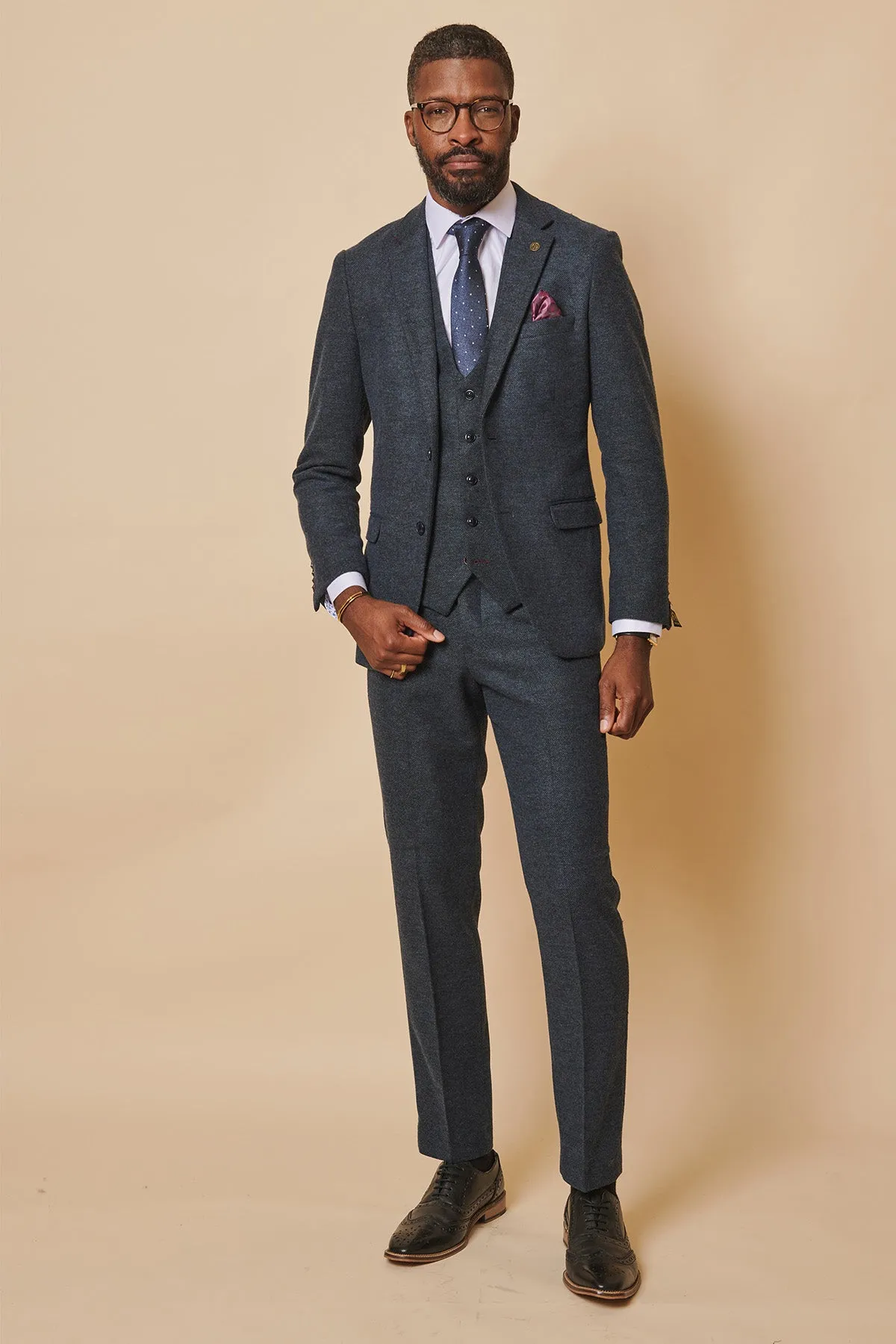 MARLOW - Blue Tweed Three Piece Suit