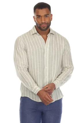 Men's Causal Pinstripe Shirt 100% Linen Long Sleeve Button Down