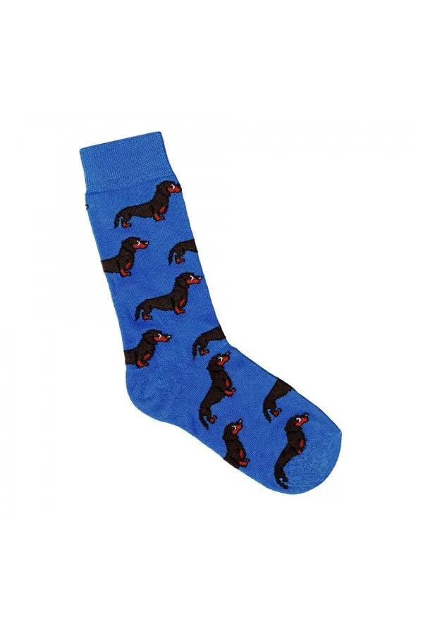 Mens Dachshund Crew Socks in Blue