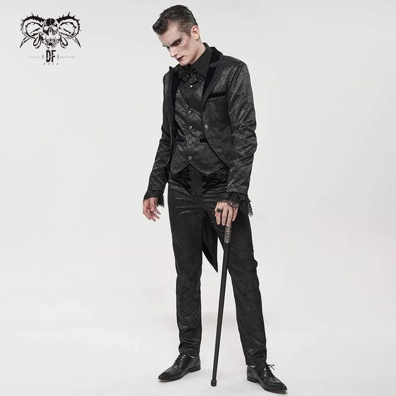 Men's Gothic Floral Swallow-tailed Coat Black