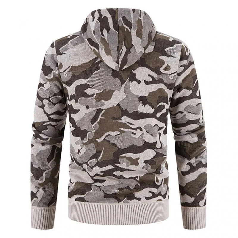 Men's Knitted Cardigan Camouflage Hooded Sweater 12289438L