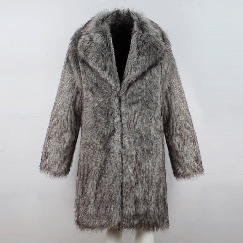 Men's Mid-length Faux Fur Warm Coat