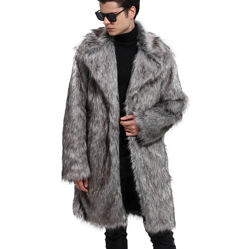 Men's Mid-length Faux Fur Warm Coat