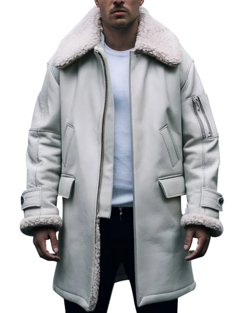 Men's Off-White Shearling Lined Aviator Coat