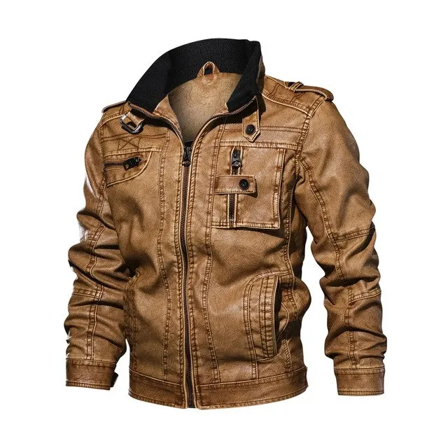 Mens PU Leather Moto jacket men Vintage Autumn Jackets Coat Stand Collar Windbreaker Jacket