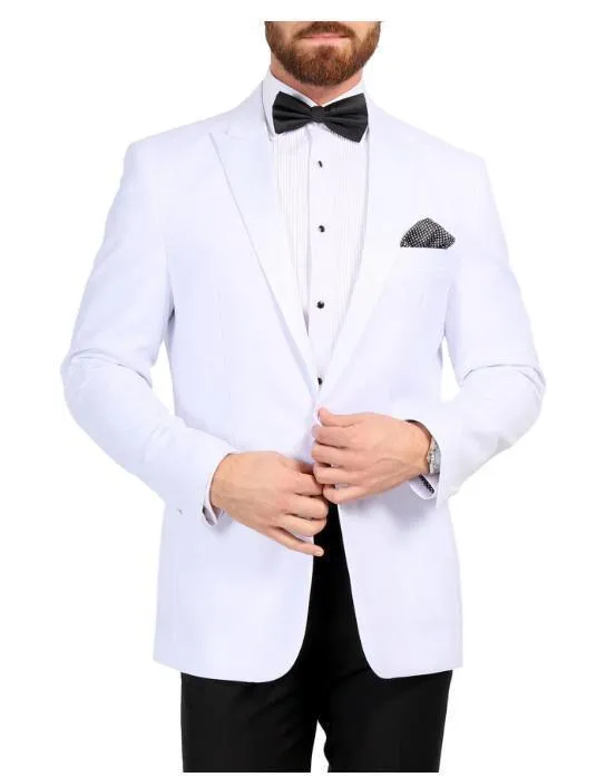 Men's White Slim Fit Peak Lapel  Tuxedo Dinner Jacket