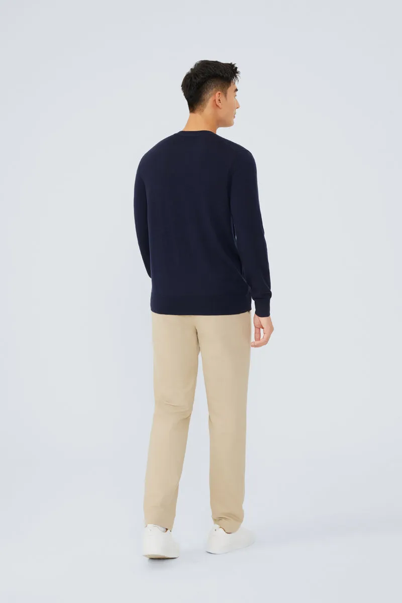 Merino Wool Crew Neck Sweater  | Navy NNY030