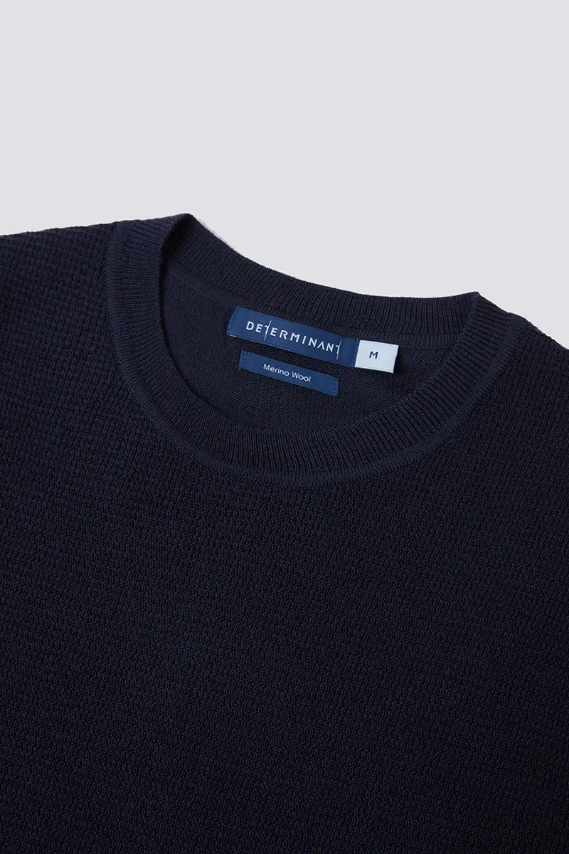 Merino Wool Crew Neck Sweater  | Navy NNY030