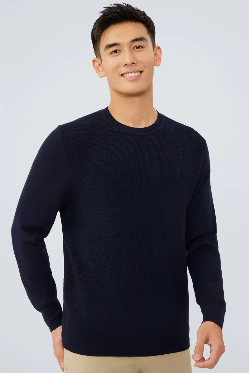 Merino Wool Crew Neck Sweater  | Navy NNY030