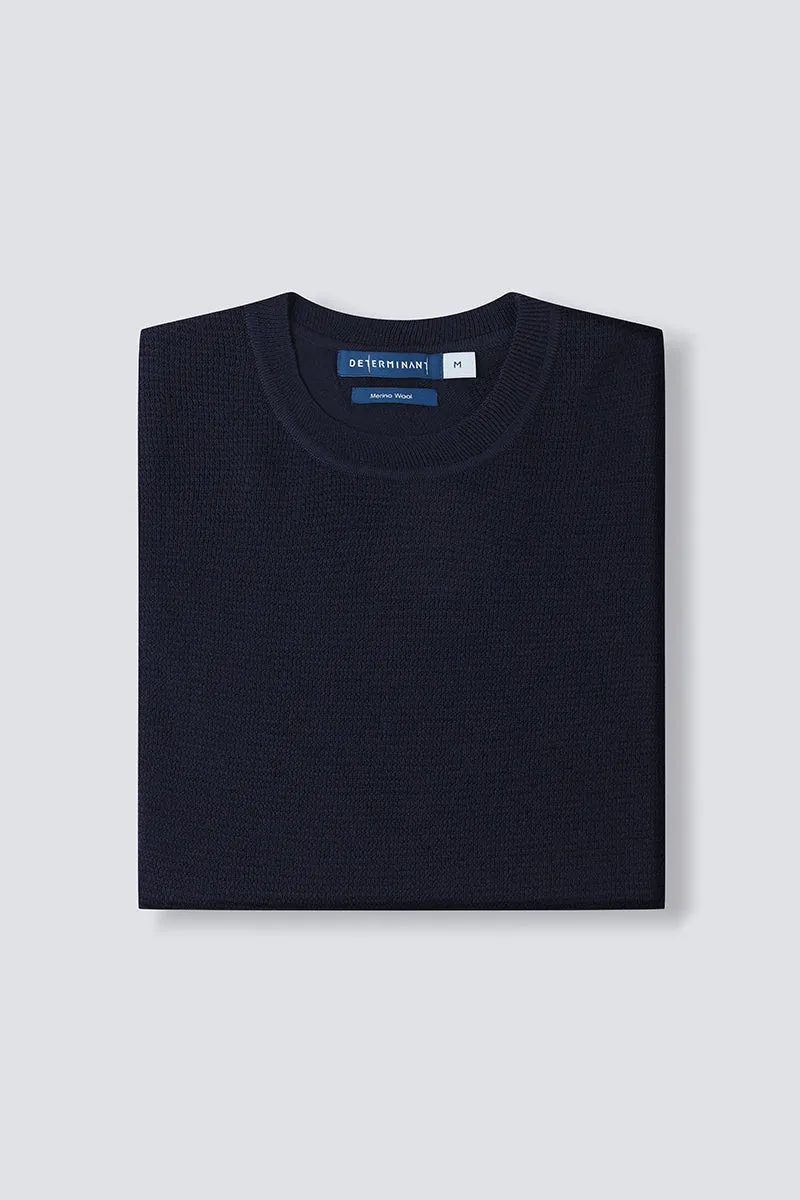 Merino Wool Crew Neck Sweater  | Navy NNY030