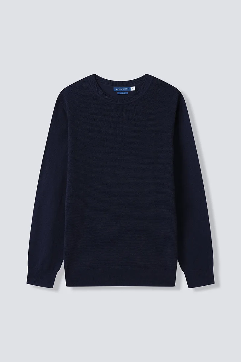 Merino Wool Crew Neck Sweater  | Navy NNY030