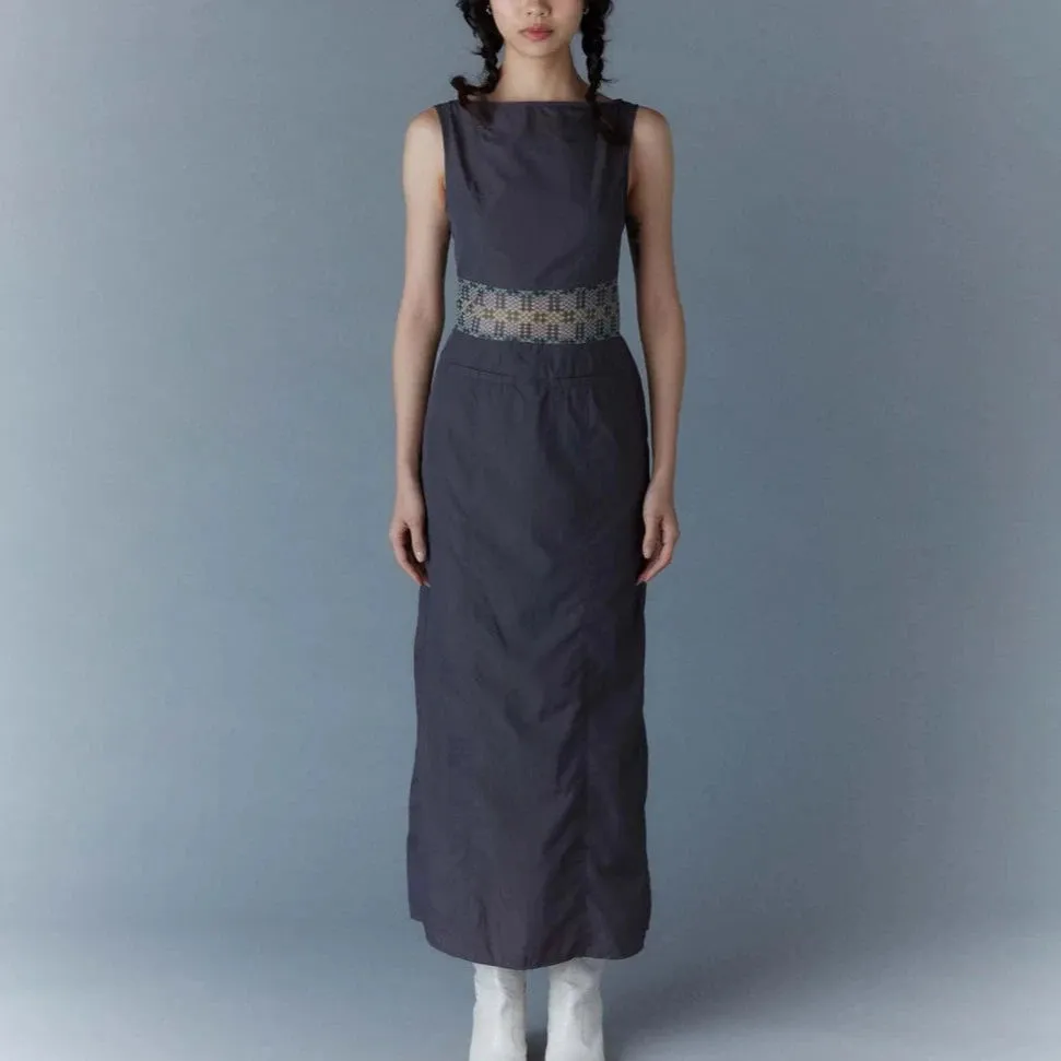 Mesh × nylon maxi dress