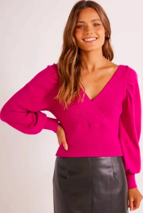 MINKPINK MIA KNIT TOP HOT PINK