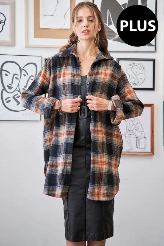 MOANA PLUS SIZE BUTTON DOWN FLANNEL SHACKET S-3XL