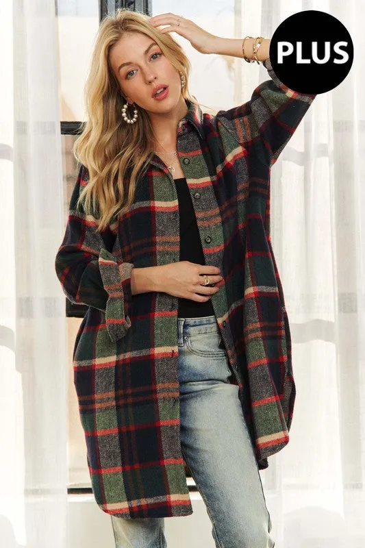 MOANA PLUS SIZE BUTTON DOWN FLANNEL SHACKET S-3XL