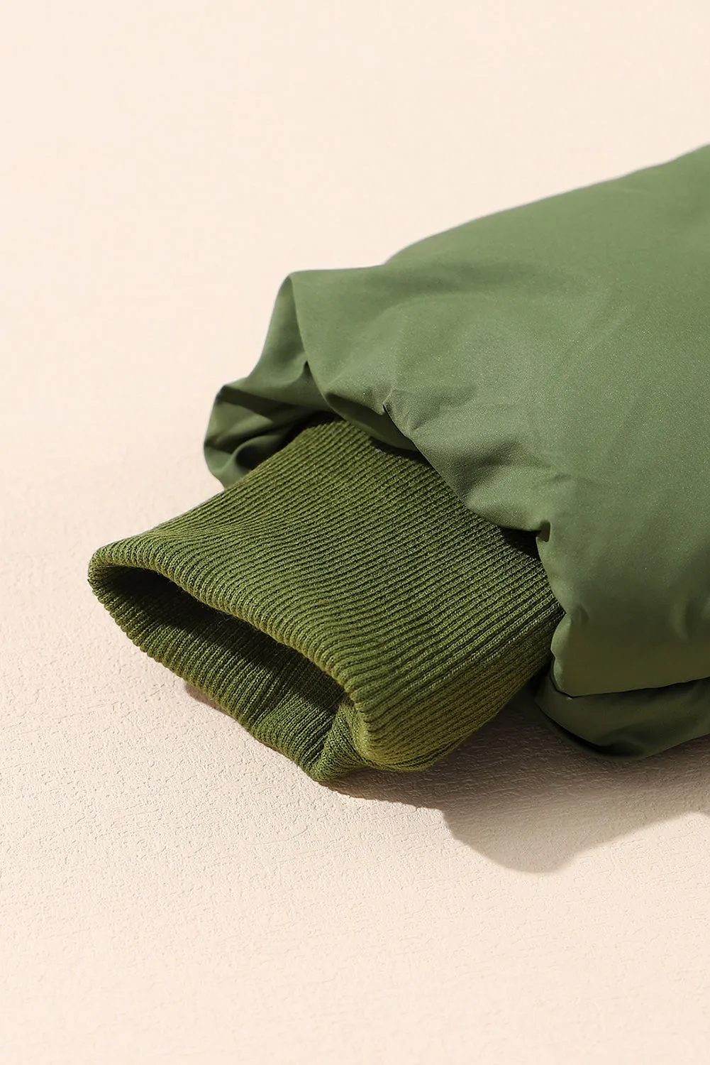 Moss Green Solid Zip Up Pocketed Puffer Coat