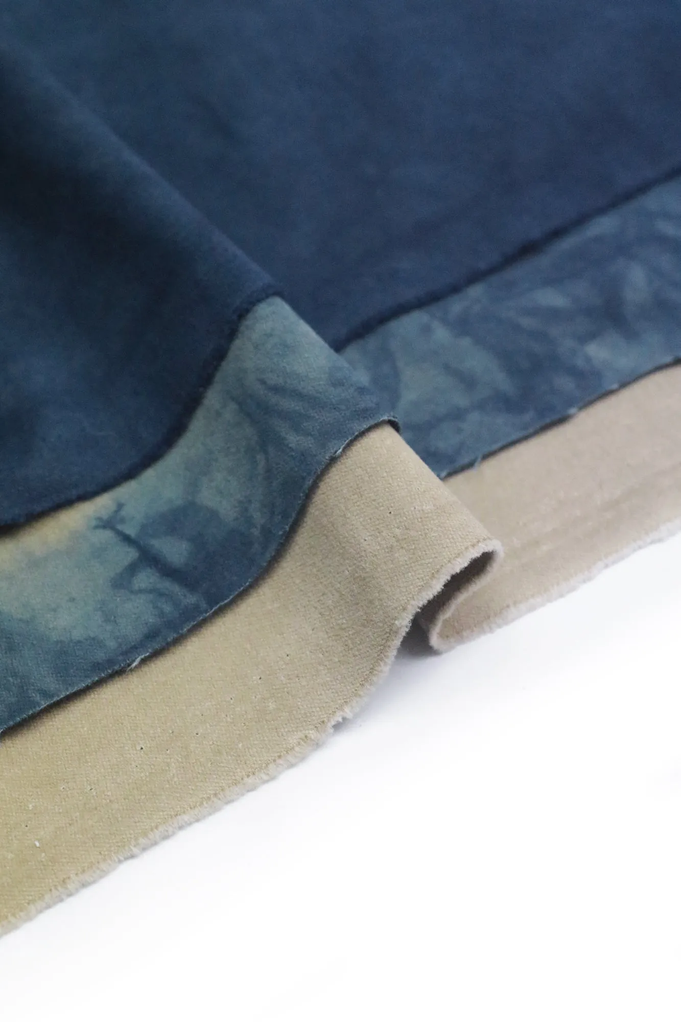 NATURAL INDIGO DYED SUEDE.