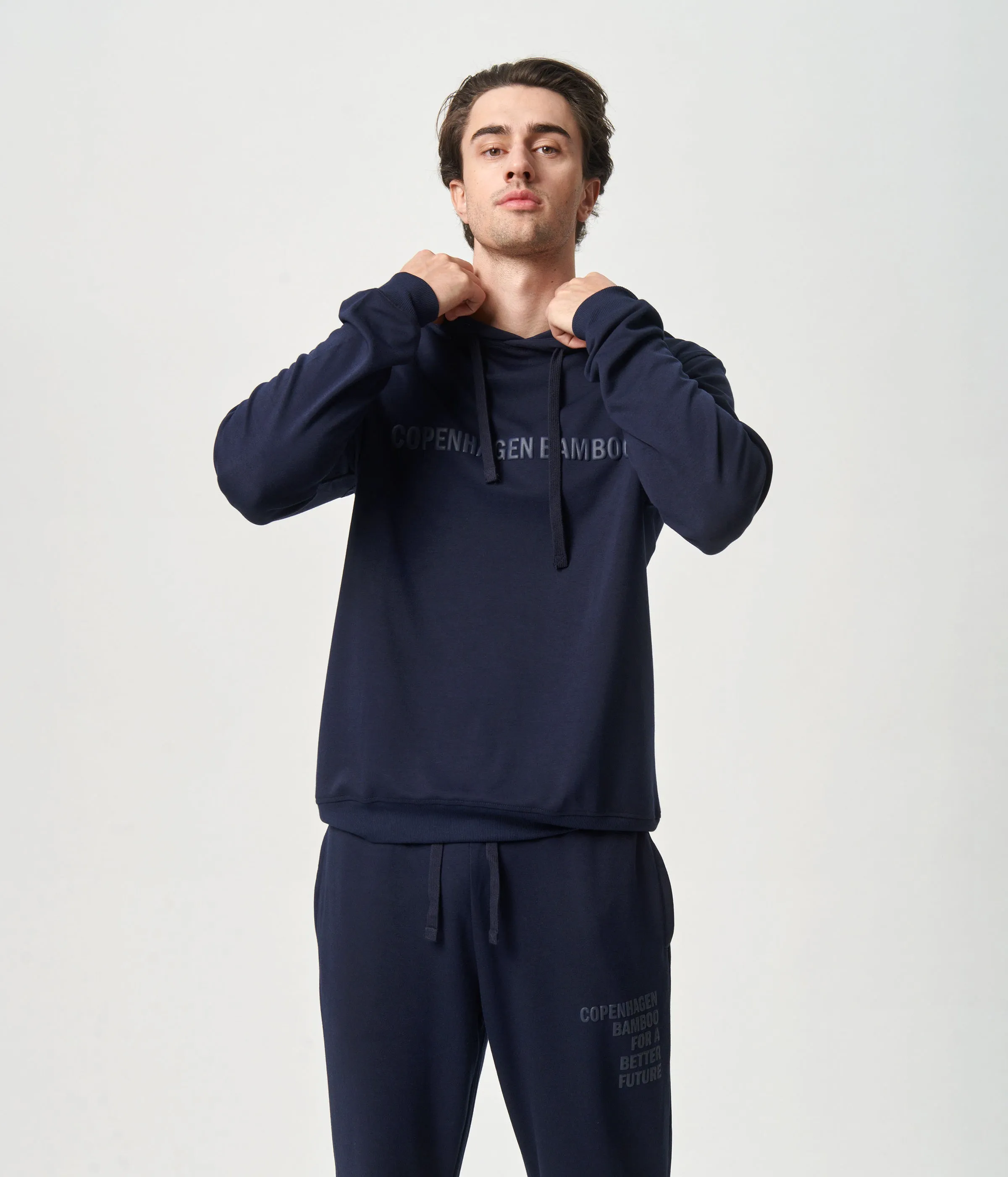 Navy bamboo hoodie with logo