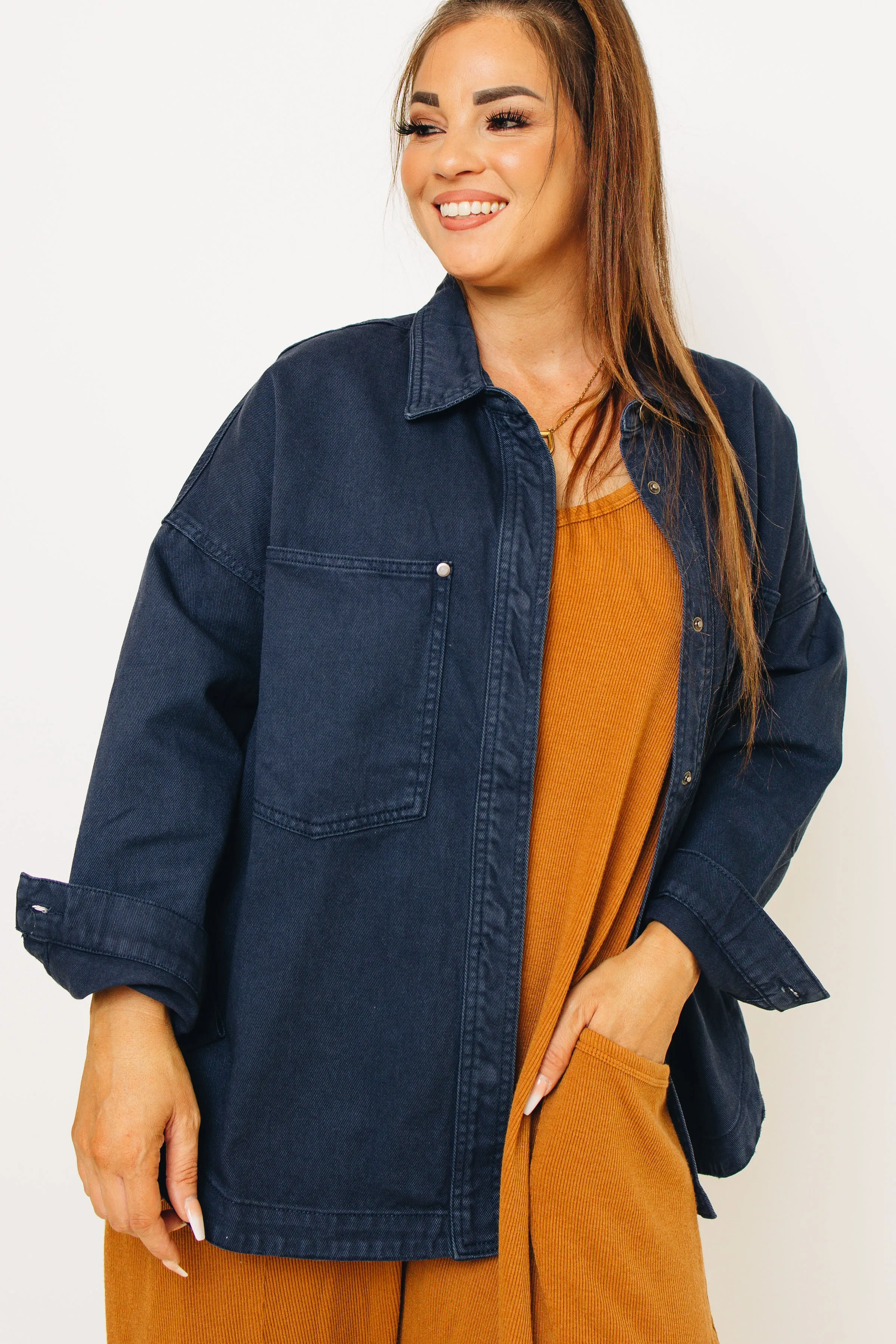 Navy Denim Oversized Shacket (S-1XL)