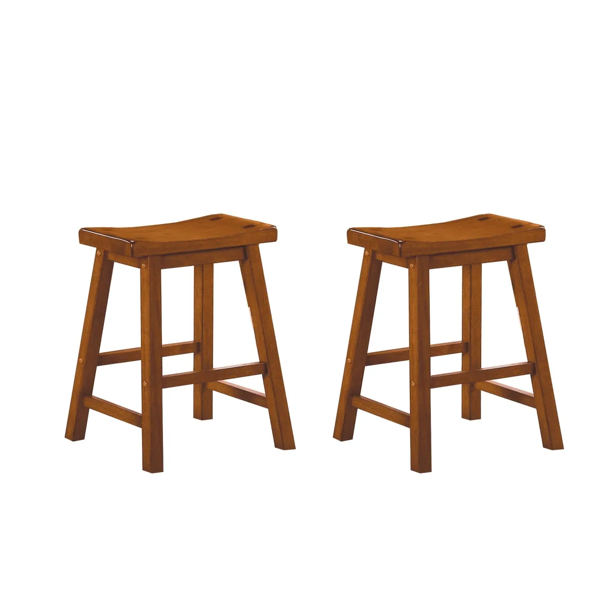 Oak Finish Solid Wood Dining Stool | 18" Chair Height | Set of 2