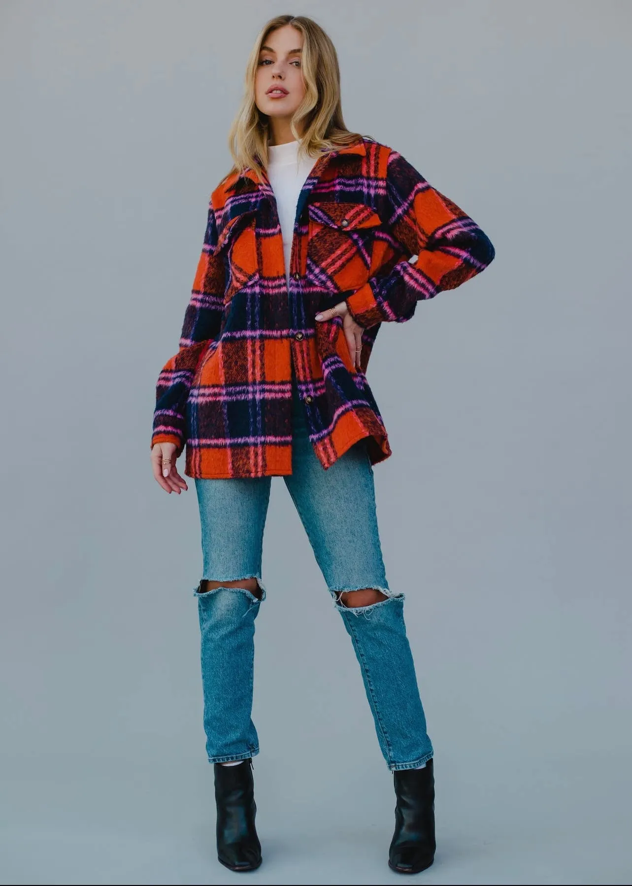 Orange Plaid Fall Shacket