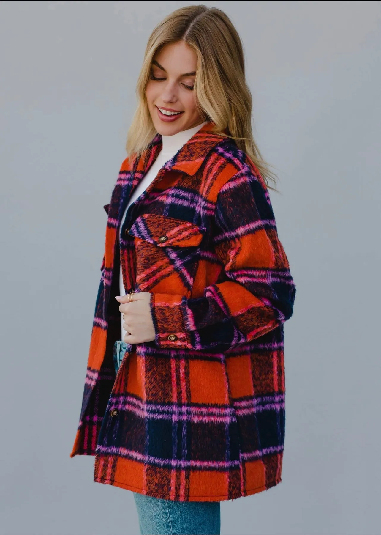 Orange Plaid Fall Shacket