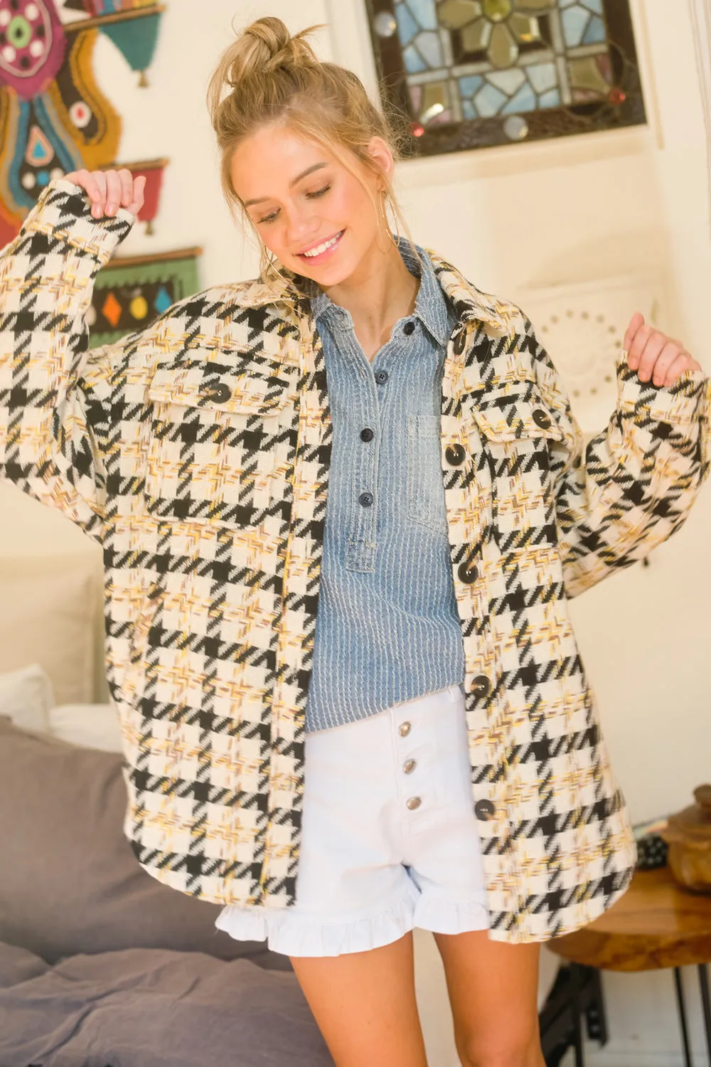 OVER SIZED PLAID SOFT SHERLING SHACKET