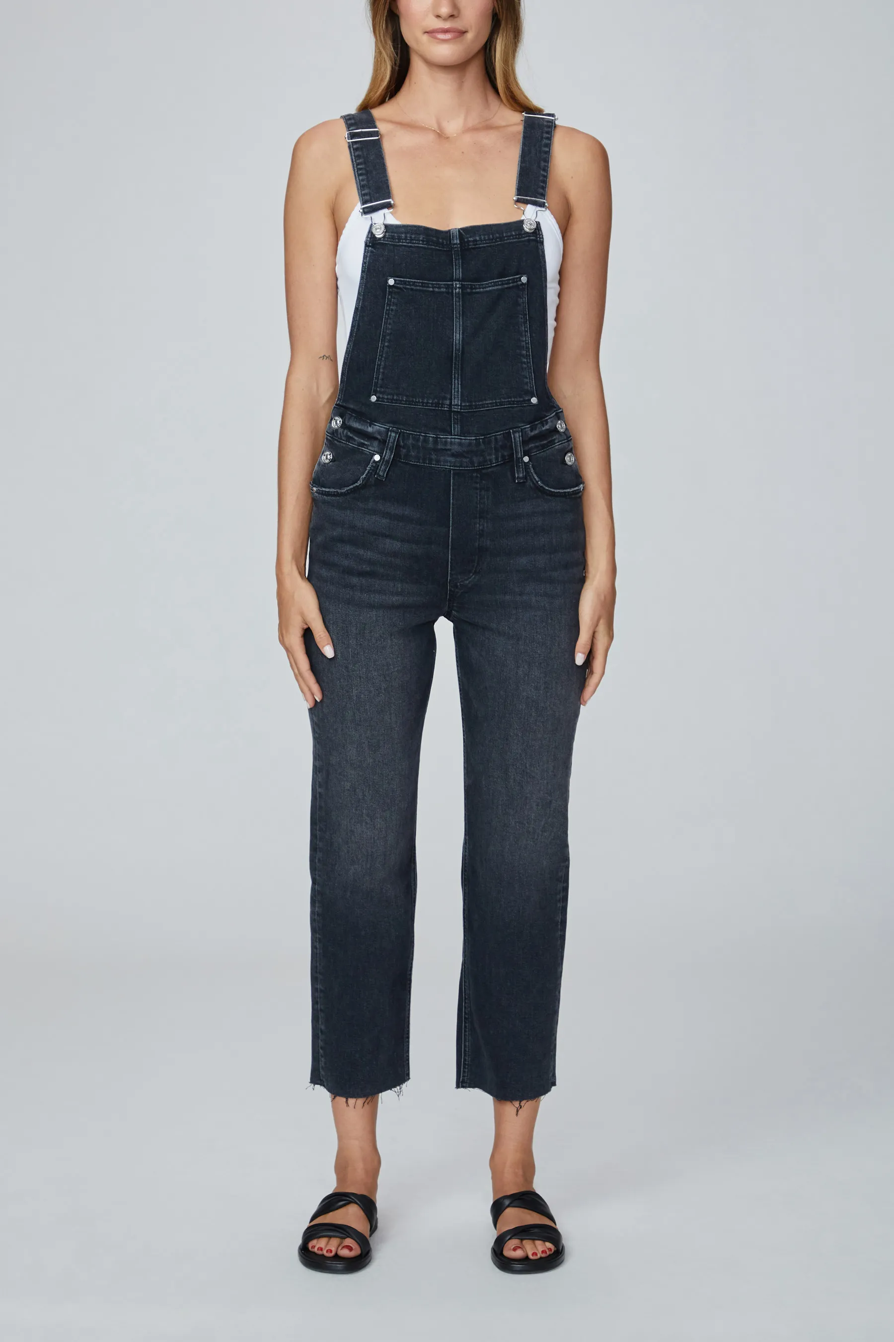 Paige - Noella Overall w/ Raw Hem in Faded Zinc Distressed