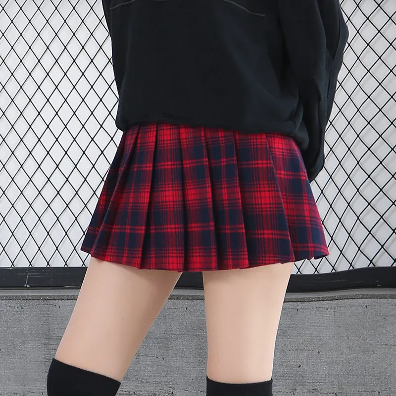 Plaid Pleated Double Colored Skirt