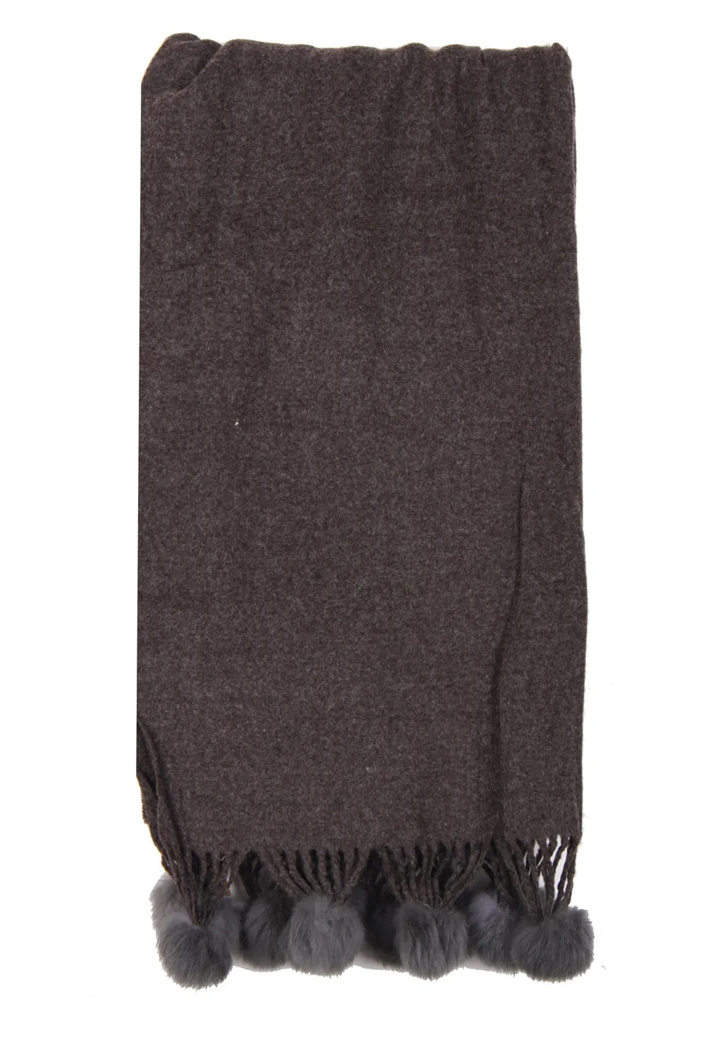 Plain Wool Mix Fringe Fur Pom Pom Scarf/Shawl