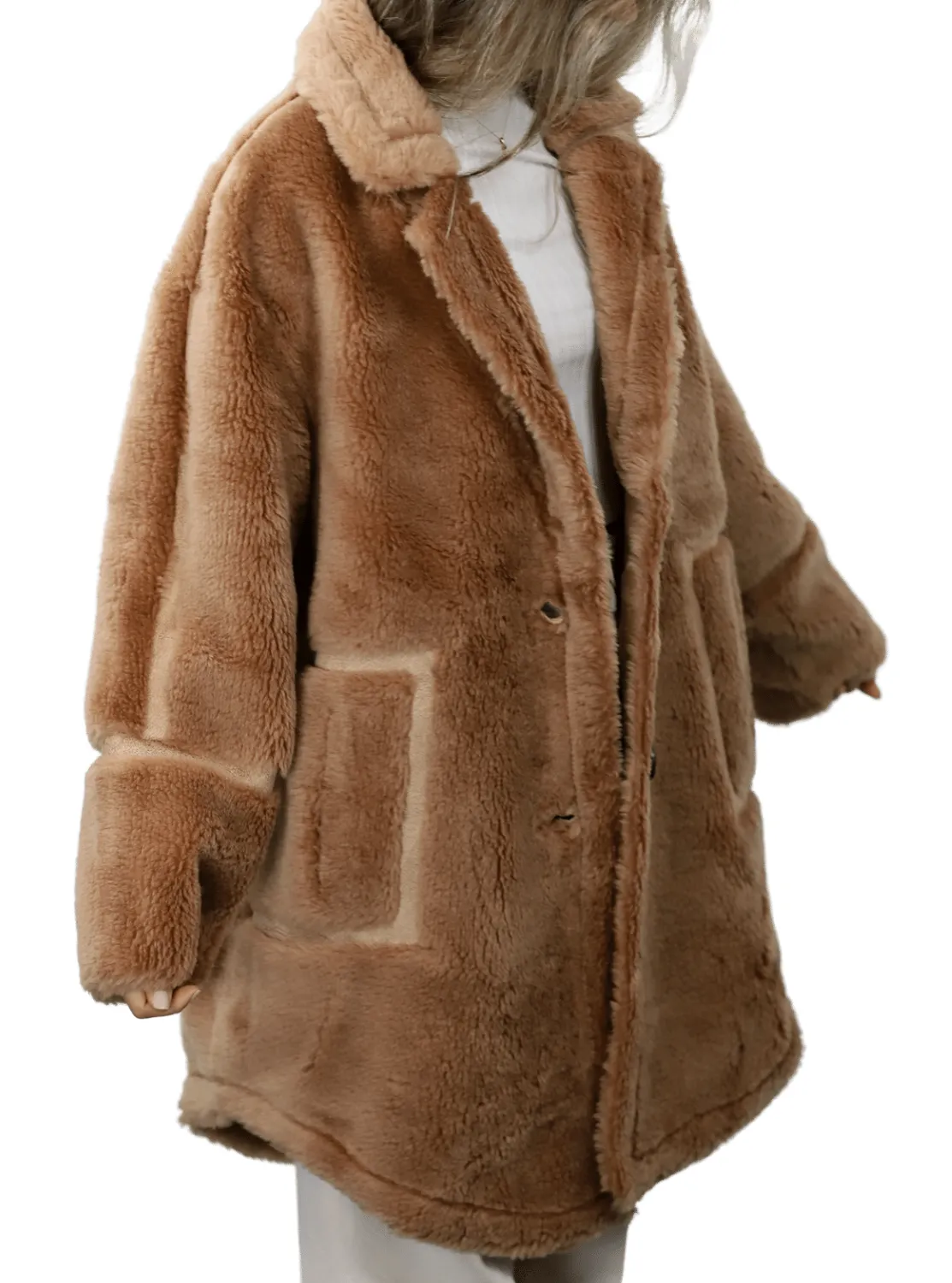 Plush Shearling and Suede Coat - Camel