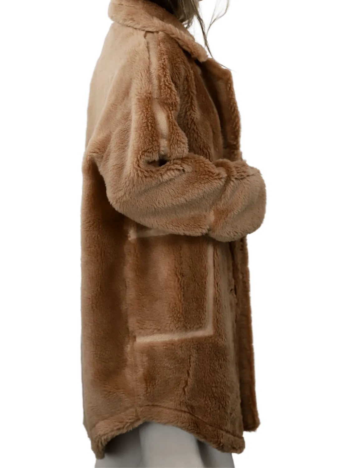 Plush Shearling and Suede Coat - Camel