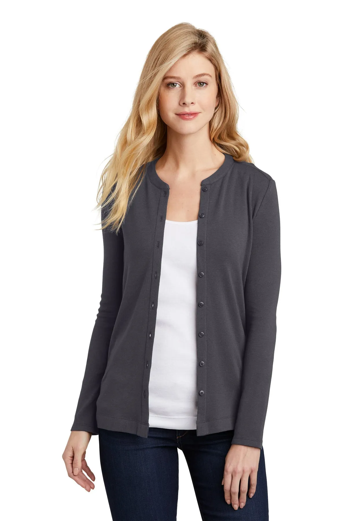 Port Authority Ladies Concept Stretch Branded Button-Front Cardigans, Grey Smoke