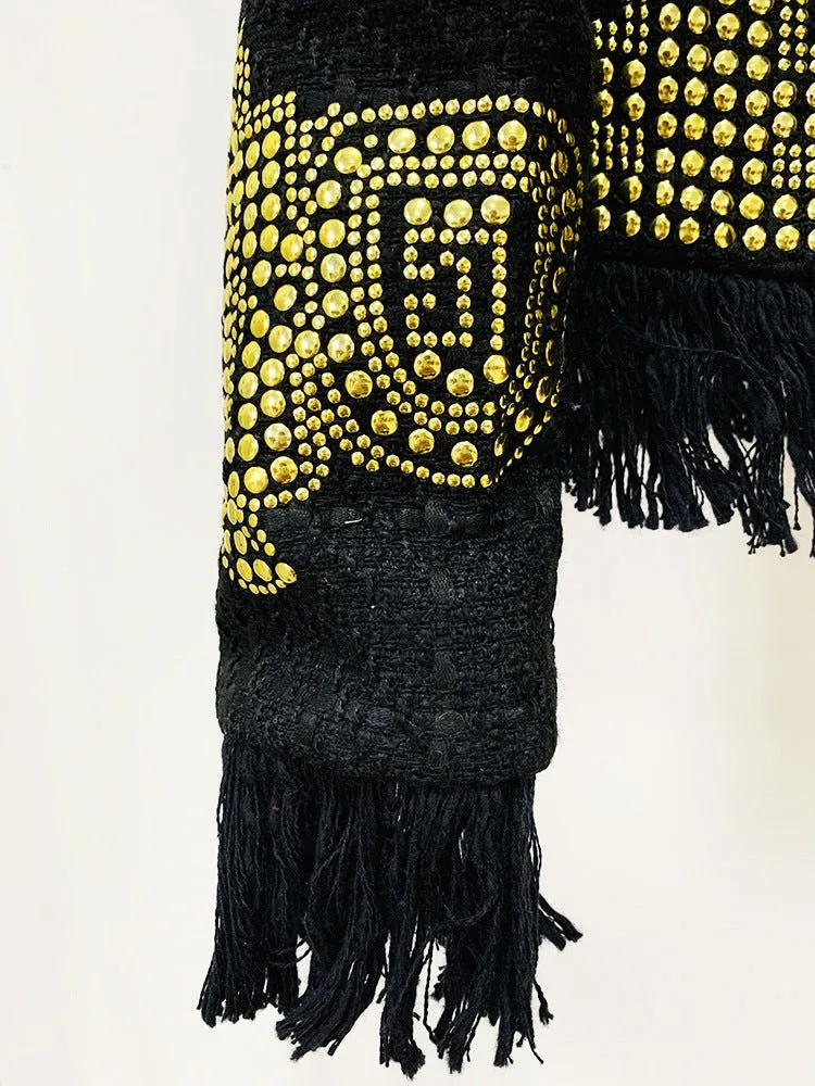 Pre Order:  Gold Studs Tassels Woolen Blazer