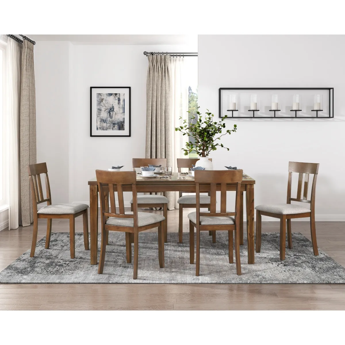 Prineville Transitional Dining Set - Cherry Finish, 7 Piece set