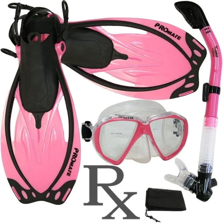 Promate  Fish Eyes  Prescription Mask Dry Snorkel Fins Gear Set - SCS0042 RX