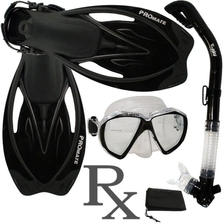 Promate  Fish Eyes  Prescription Mask Dry Snorkel Fins Gear Set - SCS0042 RX