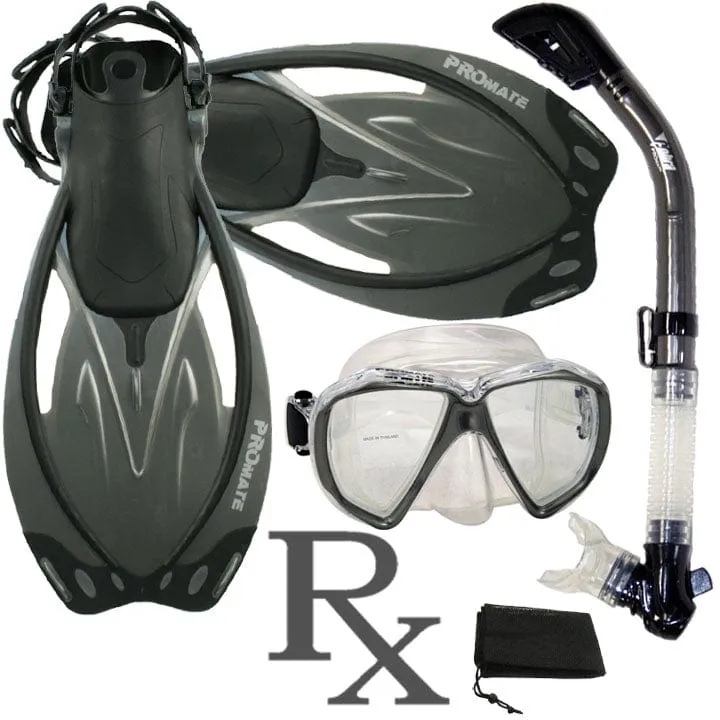 Promate  Fish Eyes  Prescription Mask Dry Snorkel Fins Gear Set - SCS0042 RX