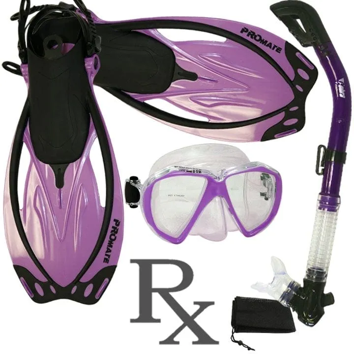 Promate  Fish Eyes  Prescription Mask Dry Snorkel Fins Gear Set - SCS0042 RX