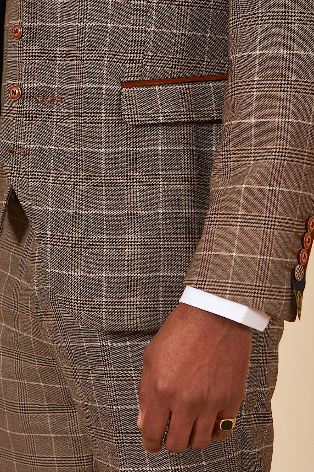 RAY - Tan Check Suit With Kelvin Tan Waistcoat