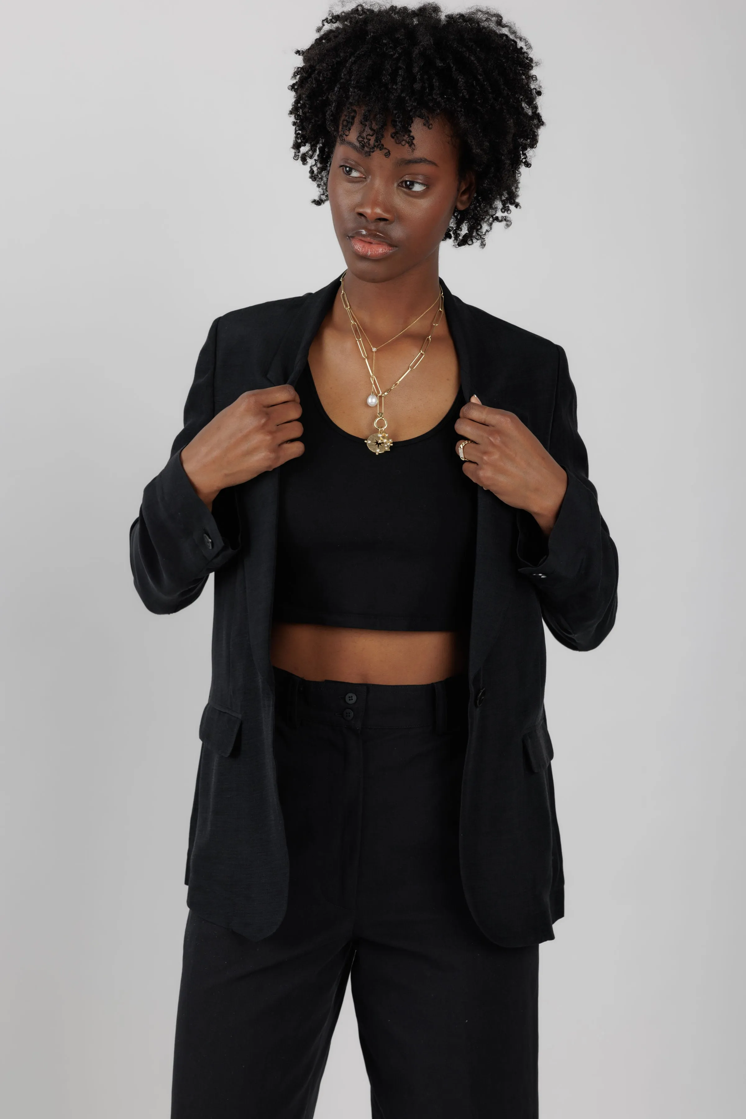 Ripstop Viscose Blazer Jacket in Black