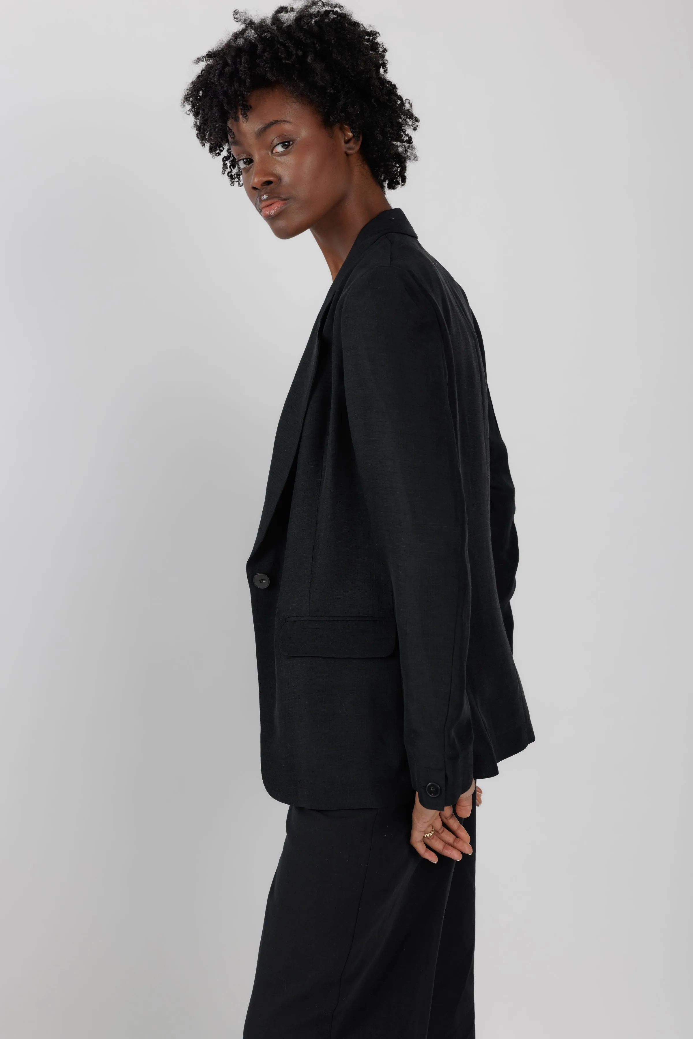 Ripstop Viscose Blazer Jacket in Black